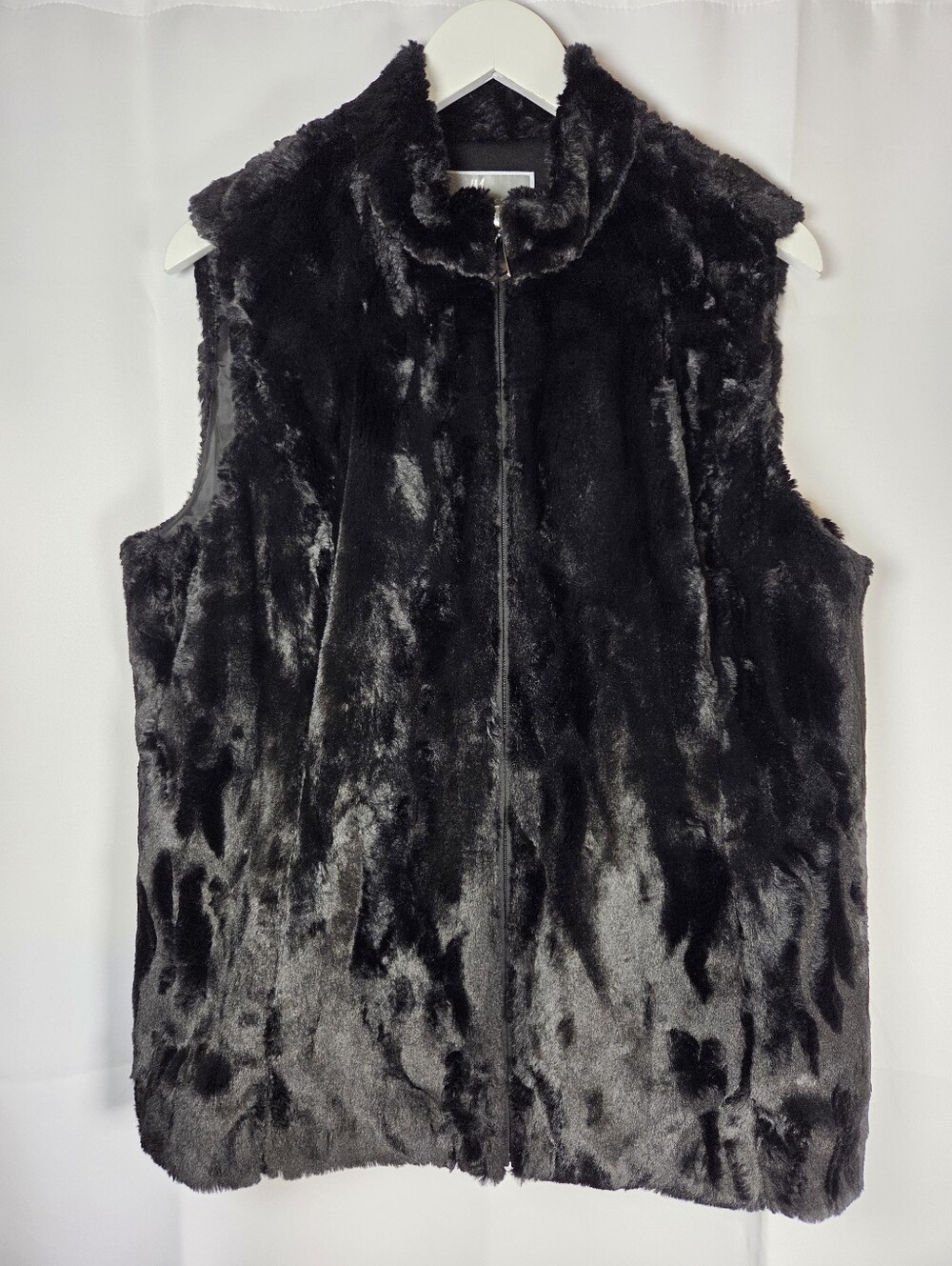 JM Collection Cozy Black Faux Fur Zip-Up Sleeveless Jacket Vest Women's Large